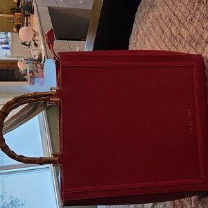 Trina Turk Red Tote Bag with Bamboo Handles